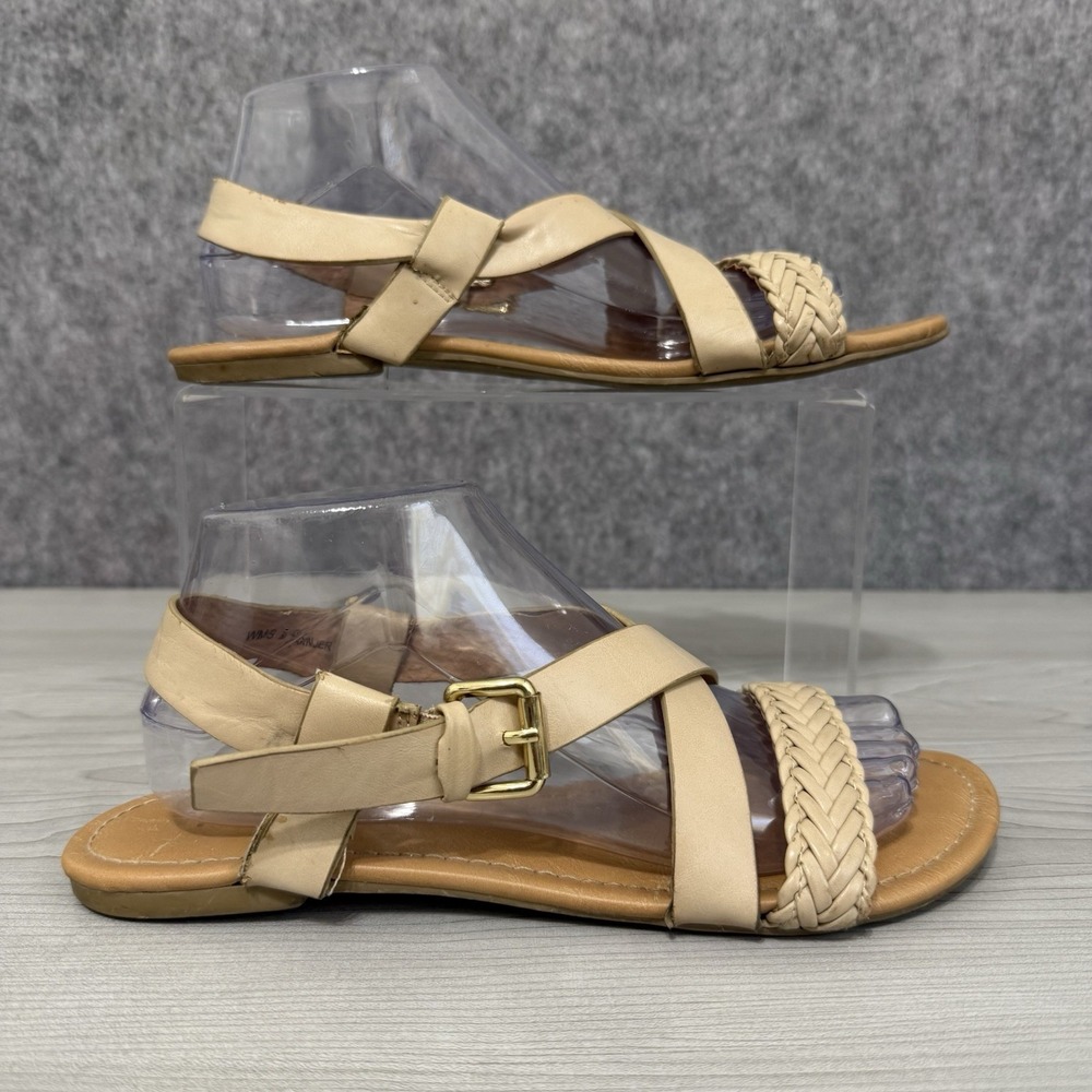 Report Ginjer Sandals Women's Size 9 Beige Braided Strap Buckle Flats Casual